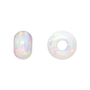 Bead, Dione®, "opal" (silica and epoxy) (man-made), white, 14x9mm rondelle. Sold individually.