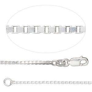 Chain 1pkg1 sterling silver Venetian box, 1.4mm / mixed clasp, Gossamer™ 20 inch