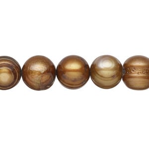 Freshwater pearl 1pkg1, semi-round, 15 inch antique golden copper 9-13mm cultured