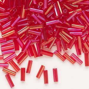 Bead, Preciosa Ornela Czech glass, bugle bead, pkg/50g, 1/4 inch, rainbow translucent red, (91070).