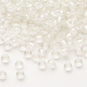 Seed bead, Miyuki, glass, pkg/250g, #6 rocaille, translucent white pearl-lined rainbow pale beige, (RR-3801).