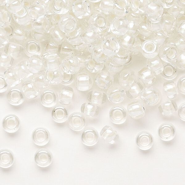 Seed bead, Miyuki, glass, pkg/250g, #6 rocaille, translucent white pearl-lined rainbow pale beige, (RR-3801). image number 0