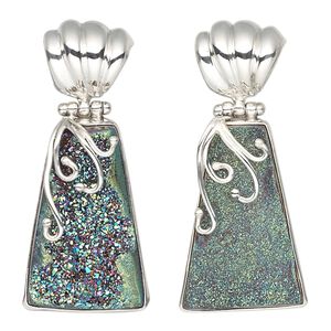 Pendant, druzy agate (coated) and sterling silver, purple AB, 46x20mm trapezoid with 32x20mm trapezoid. Sold individually.