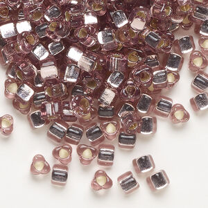 Seed bead, Miyuki 1pkg10g, glass, #5 triangle, transparent silver-lined smoky amethyst (TR-1804)