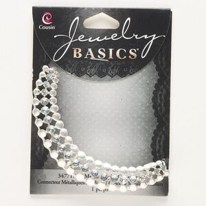 Focal, silver-finished brass and glass, clear, 3x1/2 inch curve with hollow back and two loops. Sold individually.