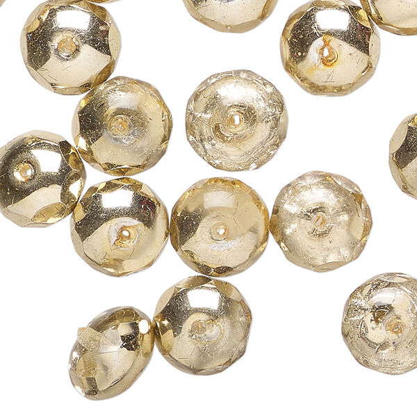 Bead 1pkg600 (1/2 mass), Czech fire-polished glass, metallic pale gold, 11x7mm faceted rondelle. image number 0