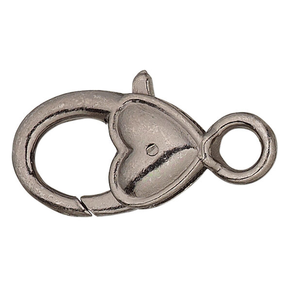 Clasp, lobster claw, gunmetal-plated "pewter" (zinc-based alloy), 21x12.5mm with double-sided smooth heart design. Sold per pkg of 6. image number 0