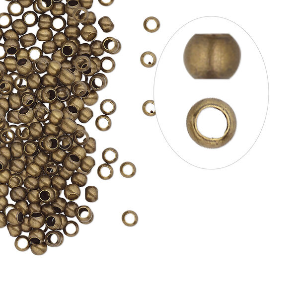 Crimp, antique gold-plated brass, 2.5mm round, 1.5mm inside diameter. Sold per pkg of 100. image number 0