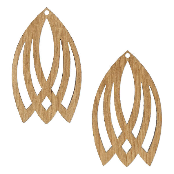 Focal, mango wood (coated), 62.5 x 37mm double-sided laser-cut flower with cutouts. Sold per pkg of 2. image number 0