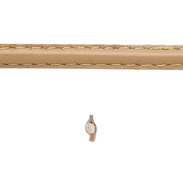 Cord, leather and cotton (dyed), taupe, 5-6mm double-stitched flat. Sold per 1-yard section. image number 0