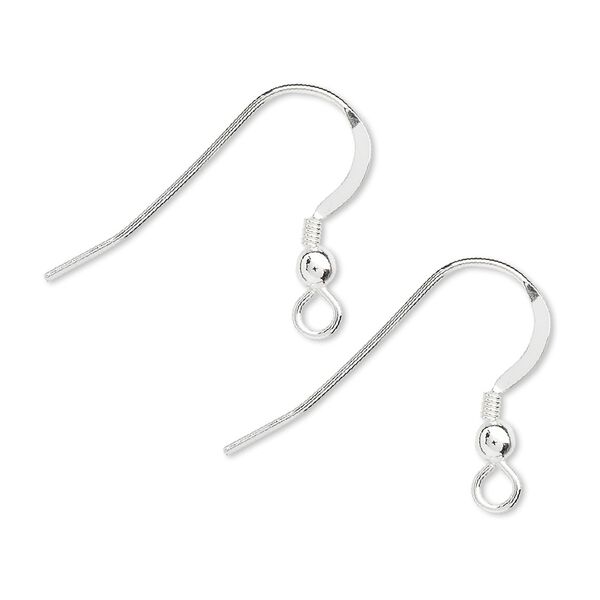 Ear wire fishhook 1pkg10 sterling silver, 19mm flat / 3mm ball / 2mm coil / open loop, 21 gauge 5 pair image number 0