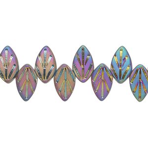 Bead, glass, opaque matte iris, 11x6.5mm top-drilled leaf. Sold per 15-1/2" to 16" strand.