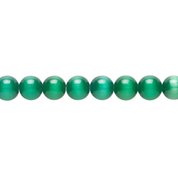 Bead, fiber optic glass, green, 6mm round. Sold per 14-inch strand, approximately 60 beads. image number 0