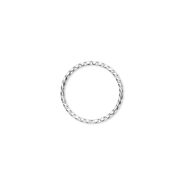 Jump ring, silver-plated brass, 15mm twisted round, 13.6mm inside diameter, 20 gauge. Sold per pkg of 100. image number 0