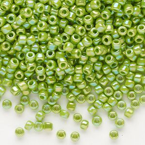 Seed bead, Dyna-Mites™, glass, opaque rainbow lime, #8 round. Sold per 1/2 kilogram pkg.