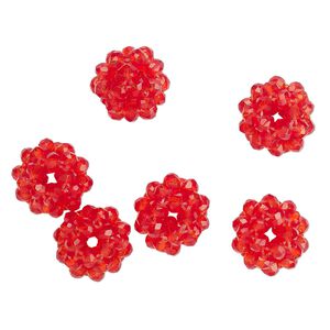 Bead, glass and monofilament, transparent red, 10mm round. Sold per pkg of 6.