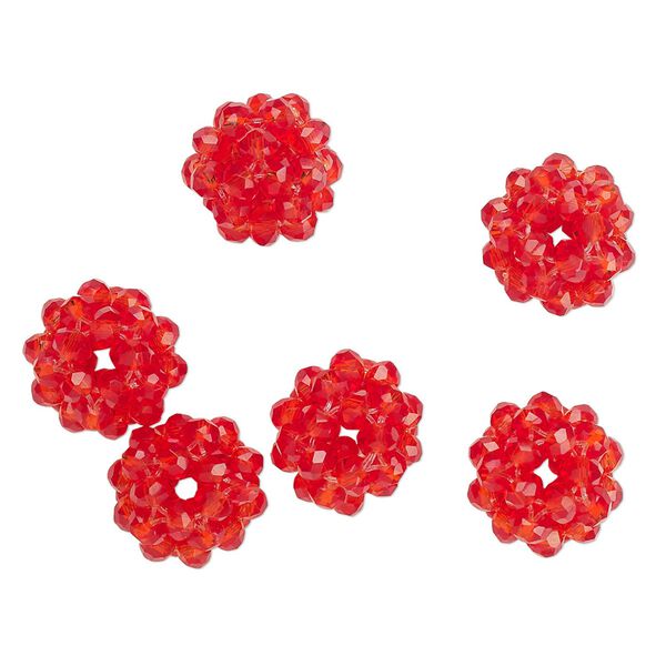 Bead, glass and monofilament, transparent red, 10mm round. Sold per pkg of 6. image number 0