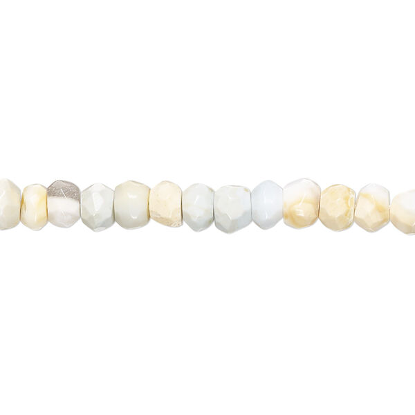 Bead, Peruvian opal (natural), 5x3mm-6x4mm hand-cut faceted rondelle with 0.4-1.4mm hole, C grade, Mohs hardness 5 to 6-1/2. Sold per 10-inch strand. image number 0