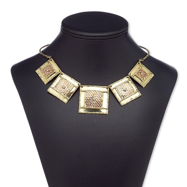 Necklace, copper with brass-plated brass and steel, 23x23mm-34x34mm graduated hammered square, 18 inches with 3-inch extender chain and lobster claw clasp. Sold individually. image number 0