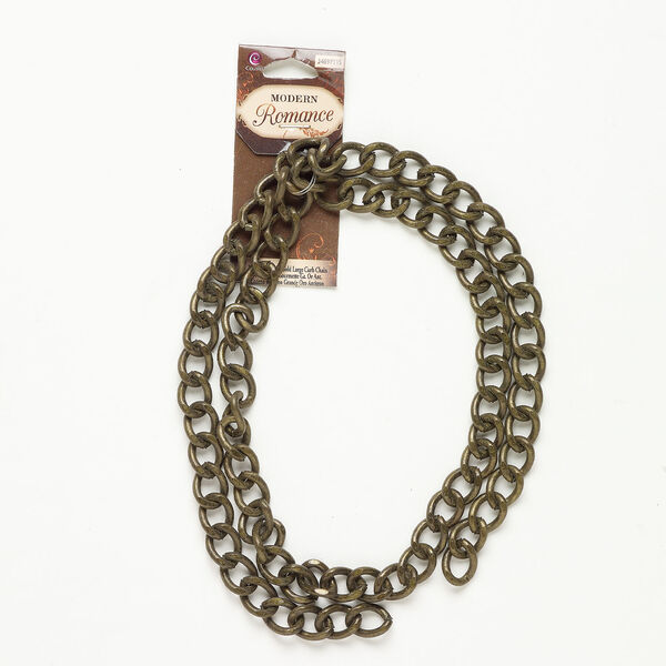 Chain 1pkg1, antique brass-finished steel, 10.4mm curb, 28 inches. image number 0