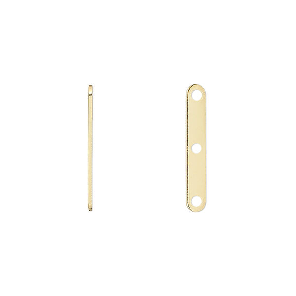 Spacer bar, gold-plated brass, 19x3mm 3-strand, fits up to 8mm bead. Sold per pkg of 100. image number 0