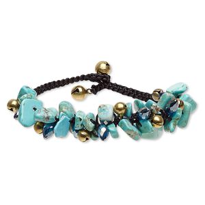 Magnesite / nylon / glass 1pkg1, gold-finished bells bracelet / button clasp / AB 7-7.5 inch / 18mm wide / 8mm