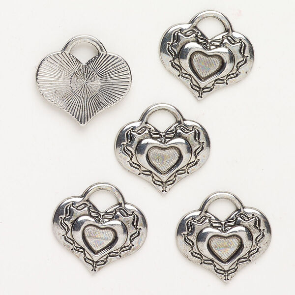 Charm "pewter" zinc-based alloy 5pk 19x15mm heart, antique silver finish image number 0