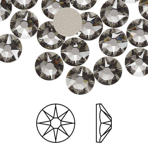 Flat back 144pk black diamond foil back, Swarovski® 8.412-8.672mm rose round SS40 2088 image number 0