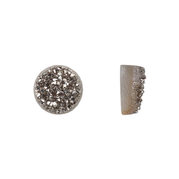 Cabochon, electroplated druzy agate (coated), silver, 10mm non-calibrated round. Sold per pkg of 2. image number 0