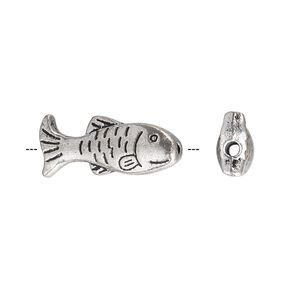 Bead, antique silver-plated "pewter" (zinc-based alloy), 23x10mm fish. Sold per pkg of 10.