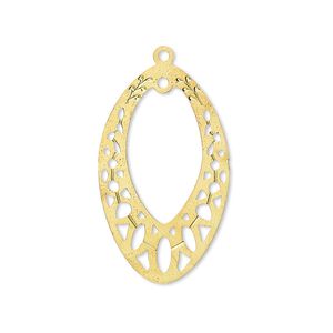 Drop, Lazer Lace™, gold-finished brass, 29x18mm open marquise with loop. Sold per pkg of 2.