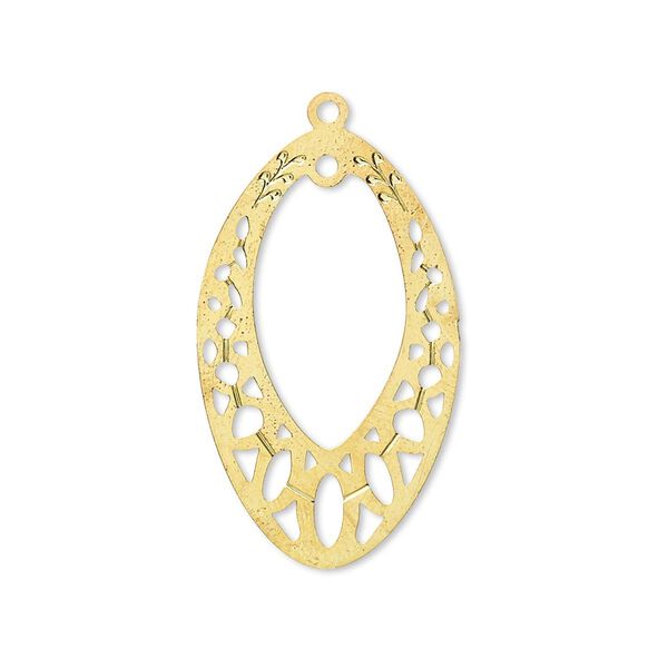 Drop, Lazer Lace™, gold-finished brass, 29x18mm open marquise with loop. Sold per pkg of 2. image number 0