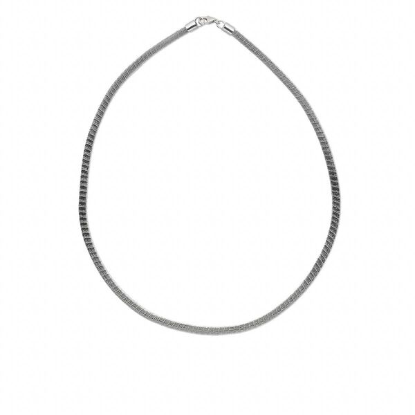 Necklace, brass mesh over leatherette cord and imitation rhodium-plated sterling silver, silver/black, 3-4mm, 16 inches with lobster claw clasp. Sold individually. image number 0
