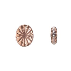 Bead, Preciosa, Czech pressed glass, opaque metallic copper, 14x11mm fluted flat oval. Sold per pkg of 10.