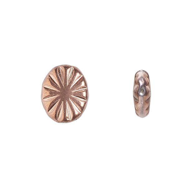 Bead, Preciosa, Czech pressed glass, opaque metallic copper, 14x11mm fluted flat oval. Sold per pkg of 10. image number 0