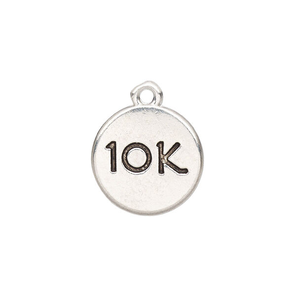 Charm, antique silver-finished "pewter" (zinc-based alloy), 14mm double-sided flat round with "10K." Sold per pkg of 2. image number 0