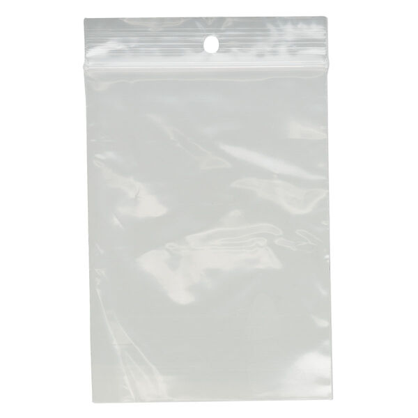 Bag, Tite-Lip™, plastic, clear, 3x4-inch top zip with hole. Sold per pkg of 100. image number 1