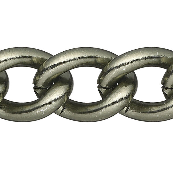 Chain, anodized aluminum, gunmetal, 16mm curb. Sold per pkg of 5 feet. image number 0