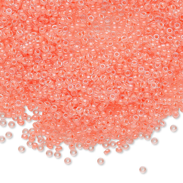 Seed bead, Miyuki, glass, pkg/35g, #15 rocaille, translucent luminous inside dyed color flamingo, (RR-1122). image number 0