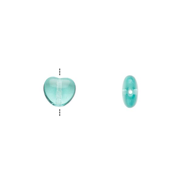 Bead, Czech pressed glass, light aqua, 8x7.5mm heart. Sold per 15-1/2" to 16" strand, approximately 50 beads. image number 0