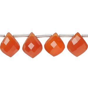 Carnelian 1pkg18, hand-cut side-drilled faceted puffed kite bead 11x10mm