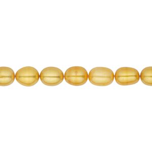 Pearl 1pkg1, cultured freshwater (dyed), copper, 5-6mm rice, C grade, Mohs hardness 2-1/2 to 4. 15-1/2 to 16 inch strand.
