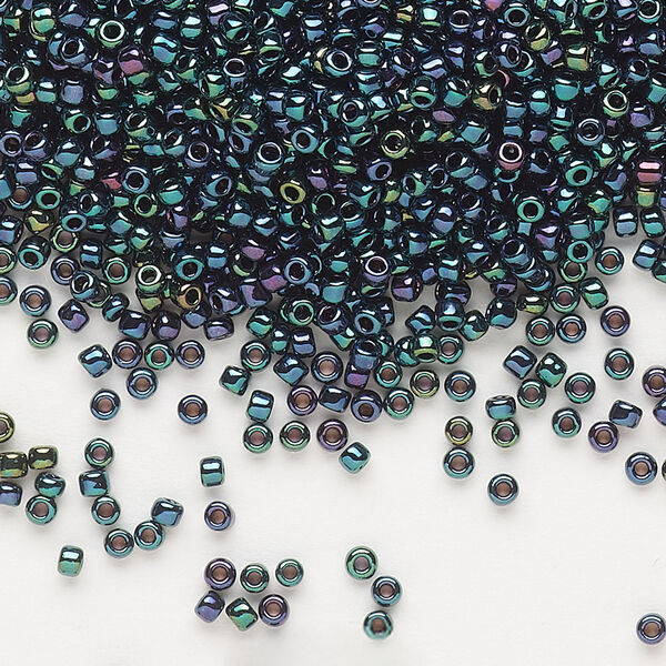 Seed bead, Dyna-Mites™, glass, pkg/1/2kg, #11 round, opaque iris green, (90101 11/0 RR). image number 0