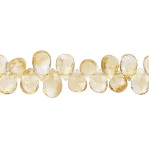 Citrine 1pkg1, hand-cut top-drilled faceted puffed teardrop bead 8 inch 6x4mm-9x6mm