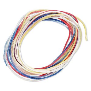 Cord, Satinique™, satin, rainbow, 1mm mini. Sold per pkg of 10 feet.