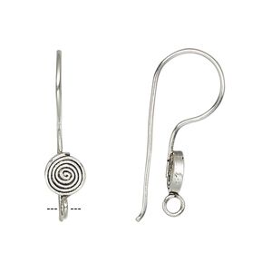 Ear wire 1pkg2 Hill Tribes sterling silver, 27x7mm spiral round / closed loop, 1 pair