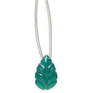 Green onyx 1pkg1, hand-cut top-drilled carved leaf bead 18x12mm