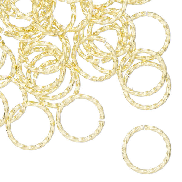 Jump ring, brass, 12mm hand-cut twisted round, 9.7mm inside diameter, 16 gauge. Sold per pkg of 50. image number 0