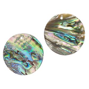 Focal, paua shell (natural), 25mm flat round. Sold per pkg of 2.