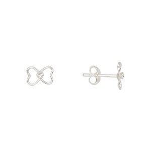 Earstud sterling silver / Preciosa crystal 1pkg2, 8x5.5mm open bow / earnuts included, Create Compliments® crystal clear 1 pair